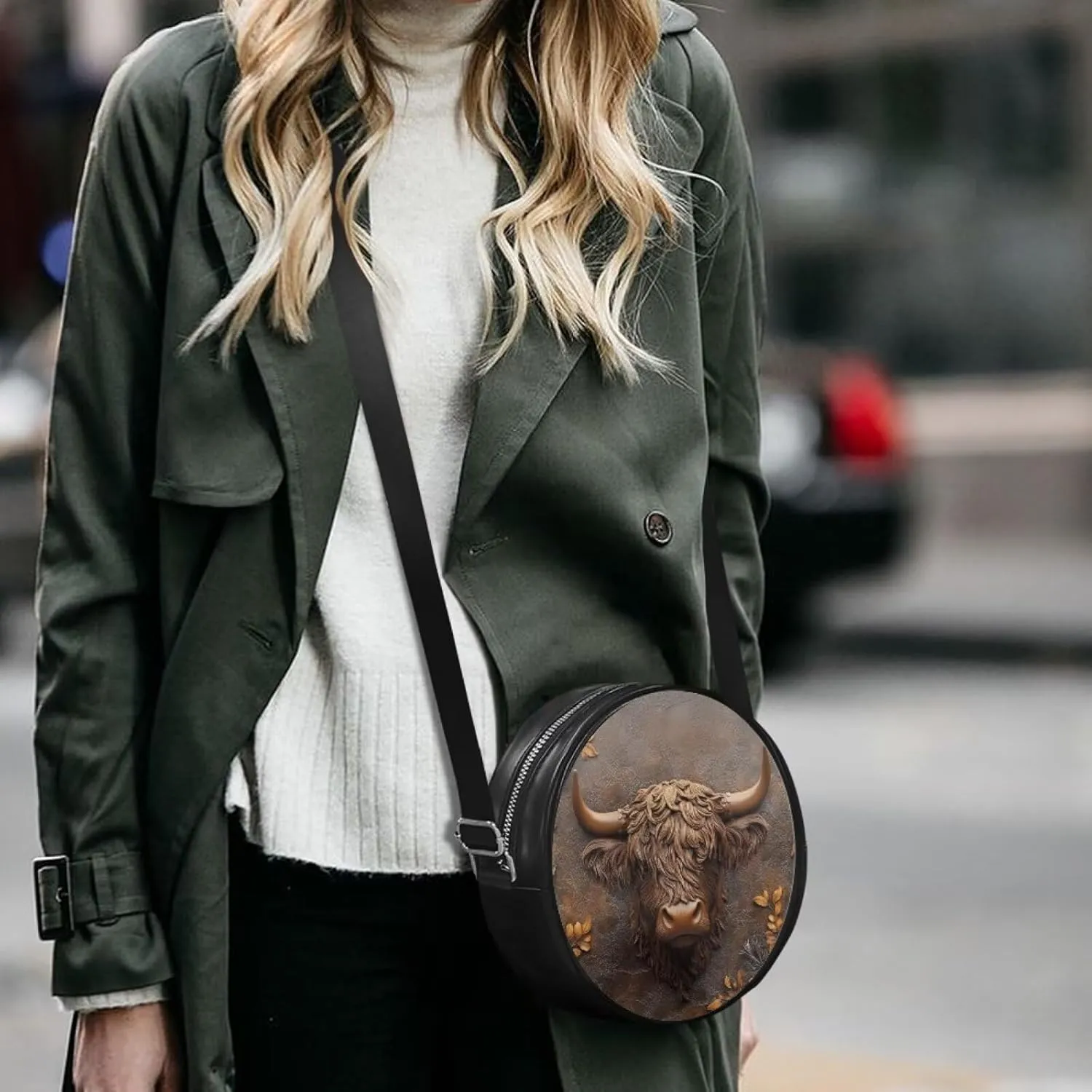 Women Round Shape Crossbody Bag Pu Leather Round Purses Circle Cross Body Shoulder Bag for Party