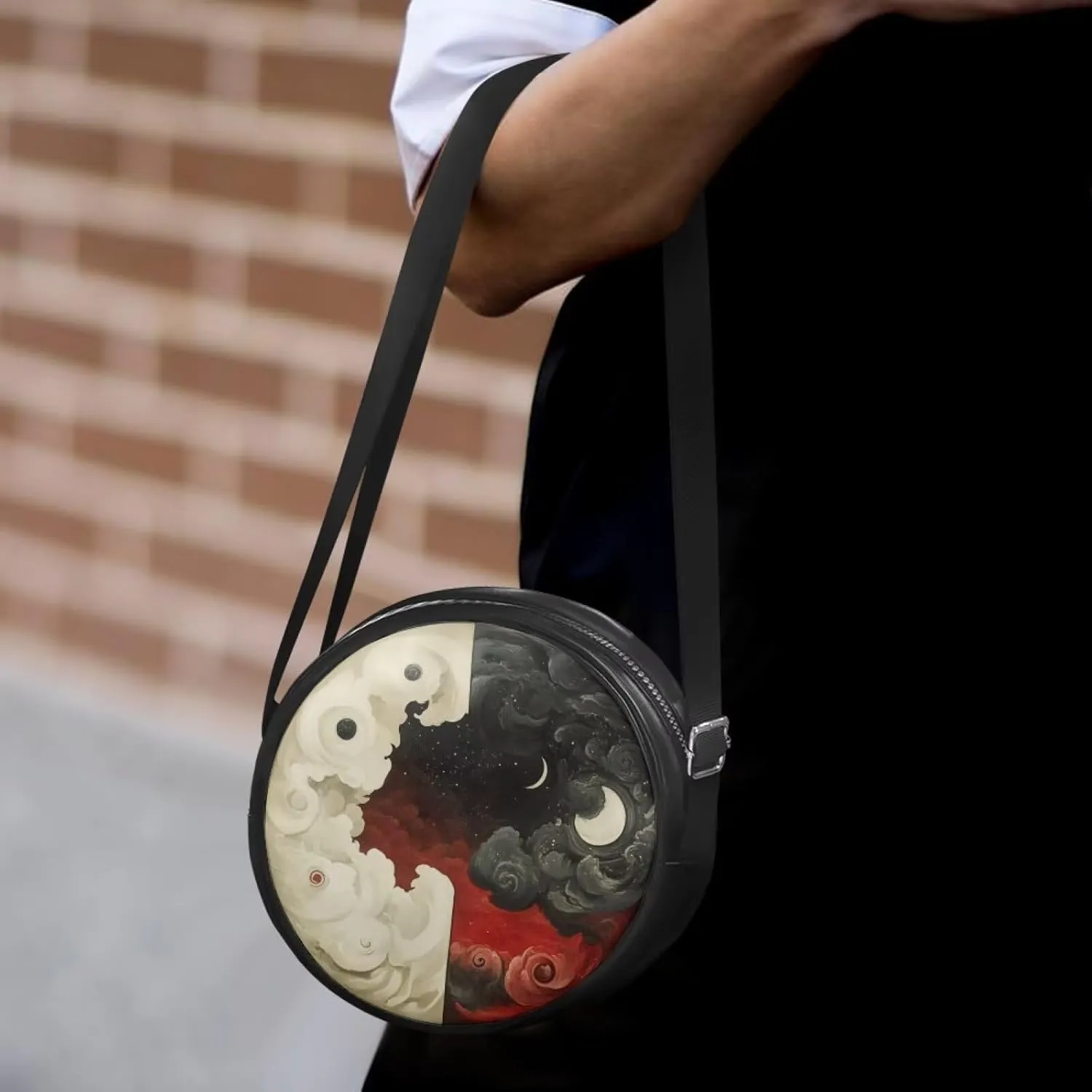 Women Round Shape Crossbody Bag Pu Leather Round Purses Circle Cross Body Shoulder Bag for Party