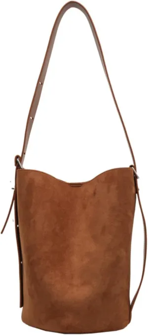 Women Suede Bucket Bag 2025 Fall Bags Trendy Brown Tote Vintage Shoulder Handbag with Pouch Work Purses