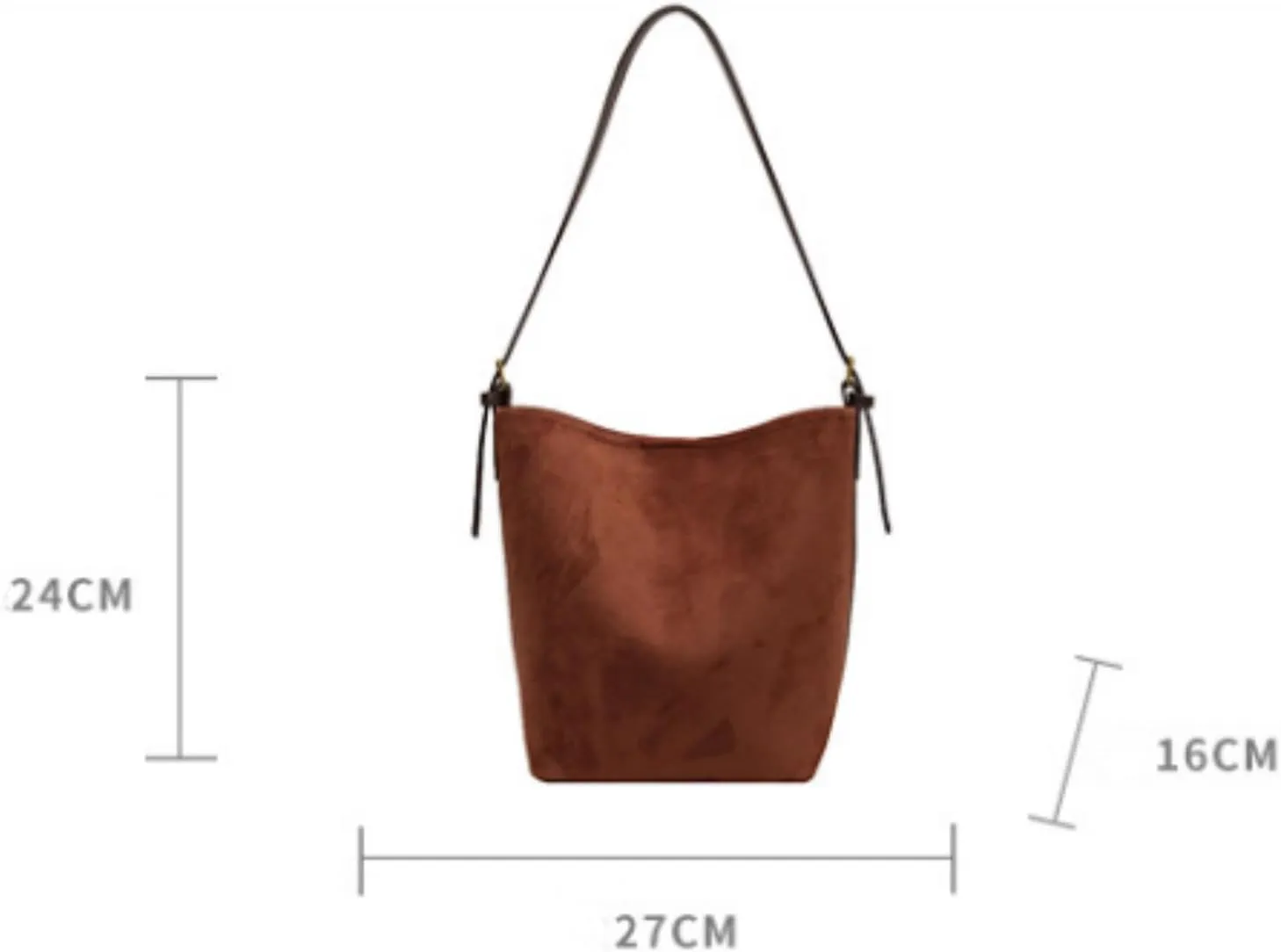 Women Suede Bucket Bag 2025 Fall Bags Trendy Brown Tote Vintage Shoulder Handbag with Pouch Work Purses