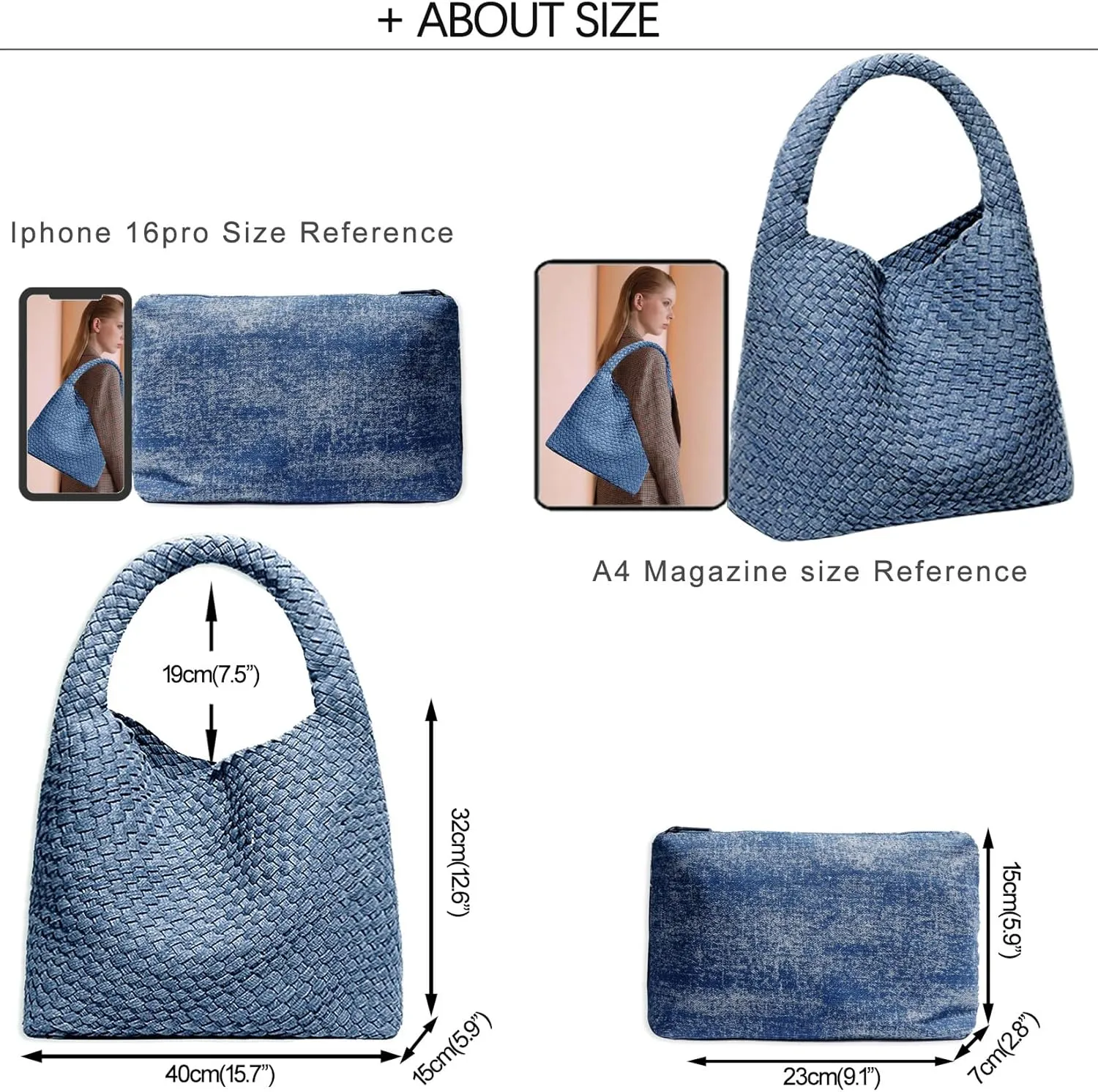 Women Vegan Leather Hand-Woven Tote Handbag Fashion Shoulder Top-handle Bag All-Match Underarm Bag with Purse
