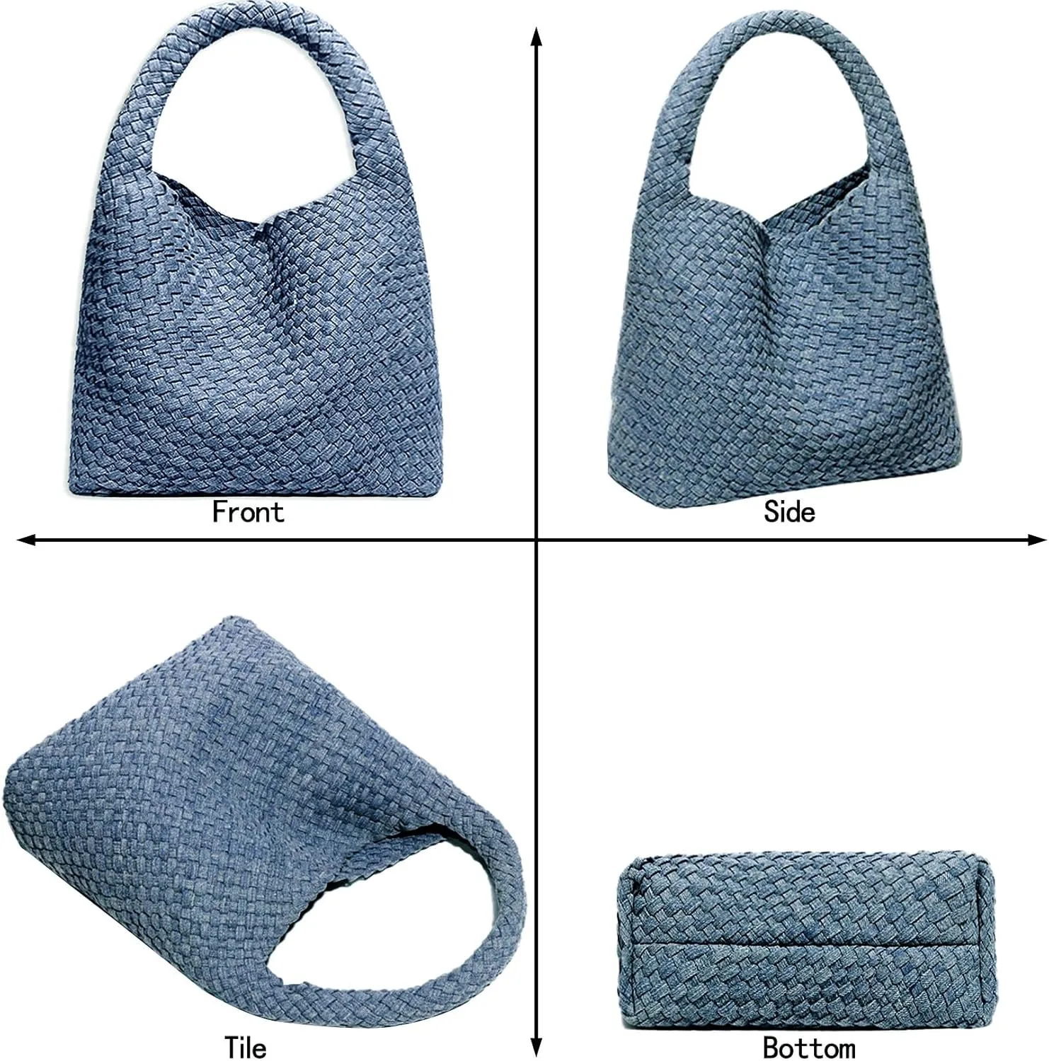 Women Vegan Leather Hand-Woven Tote Handbag Fashion Shoulder Top-handle Bag All-Match Underarm Bag with Purse