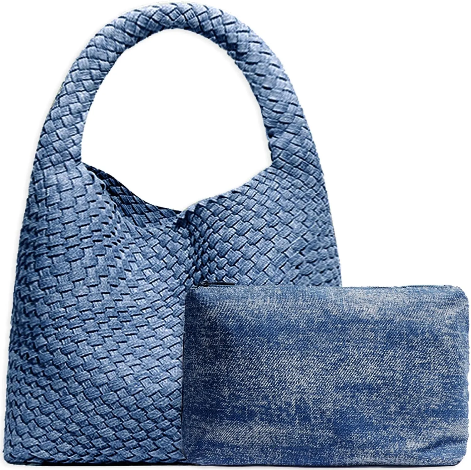 Women Vegan Leather Hand-Woven Tote Handbag Fashion Shoulder Top-handle Bag All-Match Underarm Bag with Purse