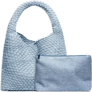 Women Vegan Leather Hand-Woven Tote Handbag Fashion Shoulder Top-handle Bag All-Match Underarm Bag with Purse