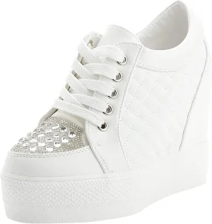 Women Wedges Sneakers with Hidden Heel Ankle High Platform Walking Shoes Fashion Bride Wedding Shoes