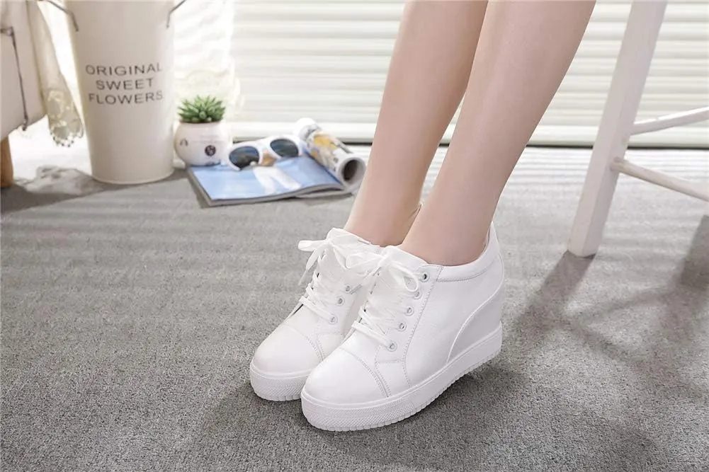 Women Wedges Sneakers with Hidden Heel Ankle High Platform Walking Shoes Fashion Bride Wedding Shoes