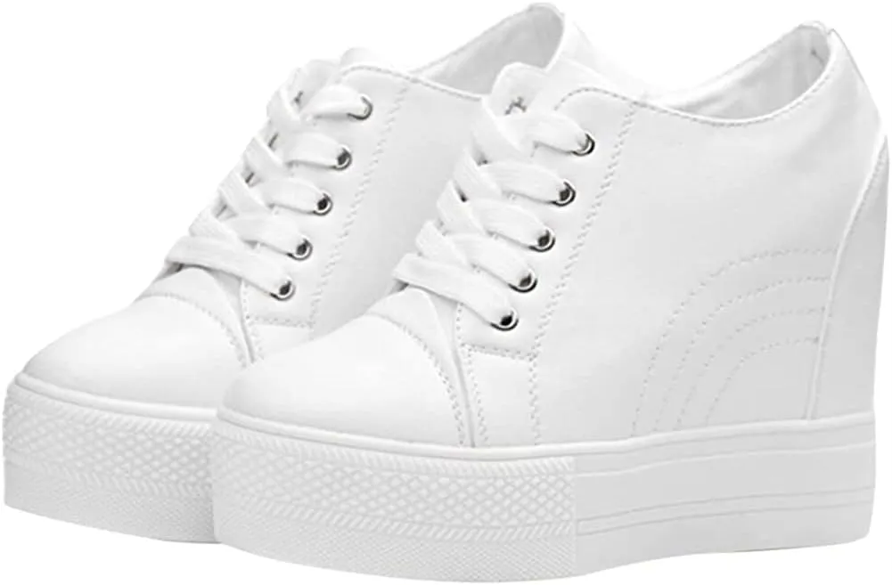 Women Wedges Sneakers with Hidden Heel Ankle High Platform Walking Shoes Fashion Bride Wedding Shoes
