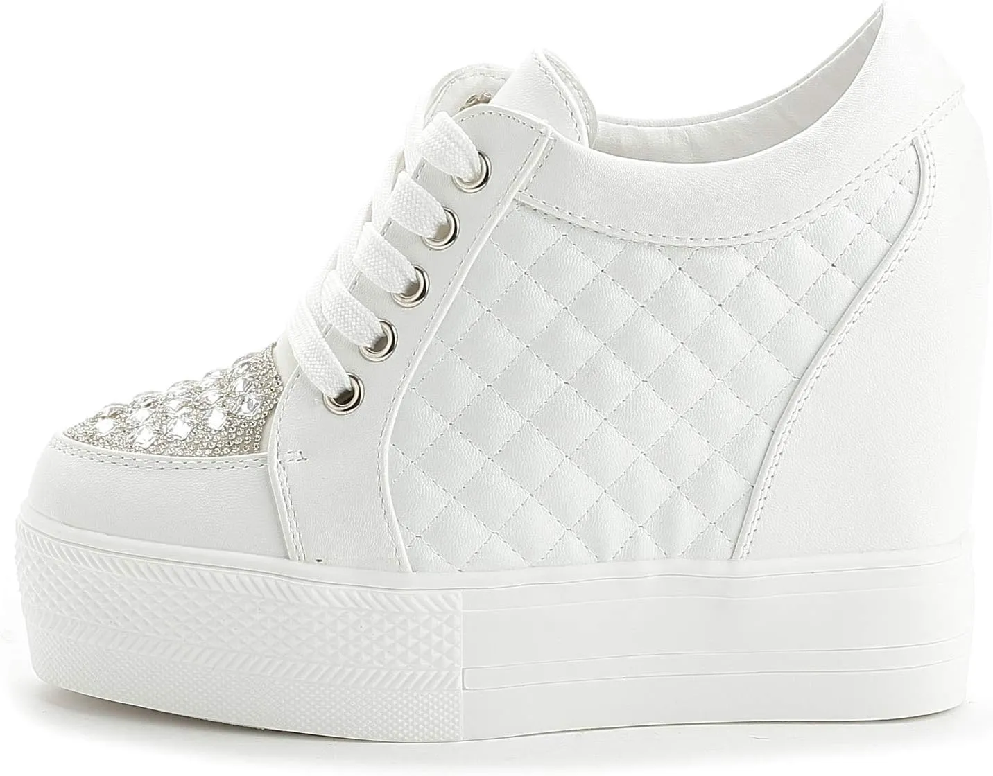Women Wedges Sneakers with Hidden Heel Ankle High Platform Walking Shoes Fashion Bride Wedding Shoes