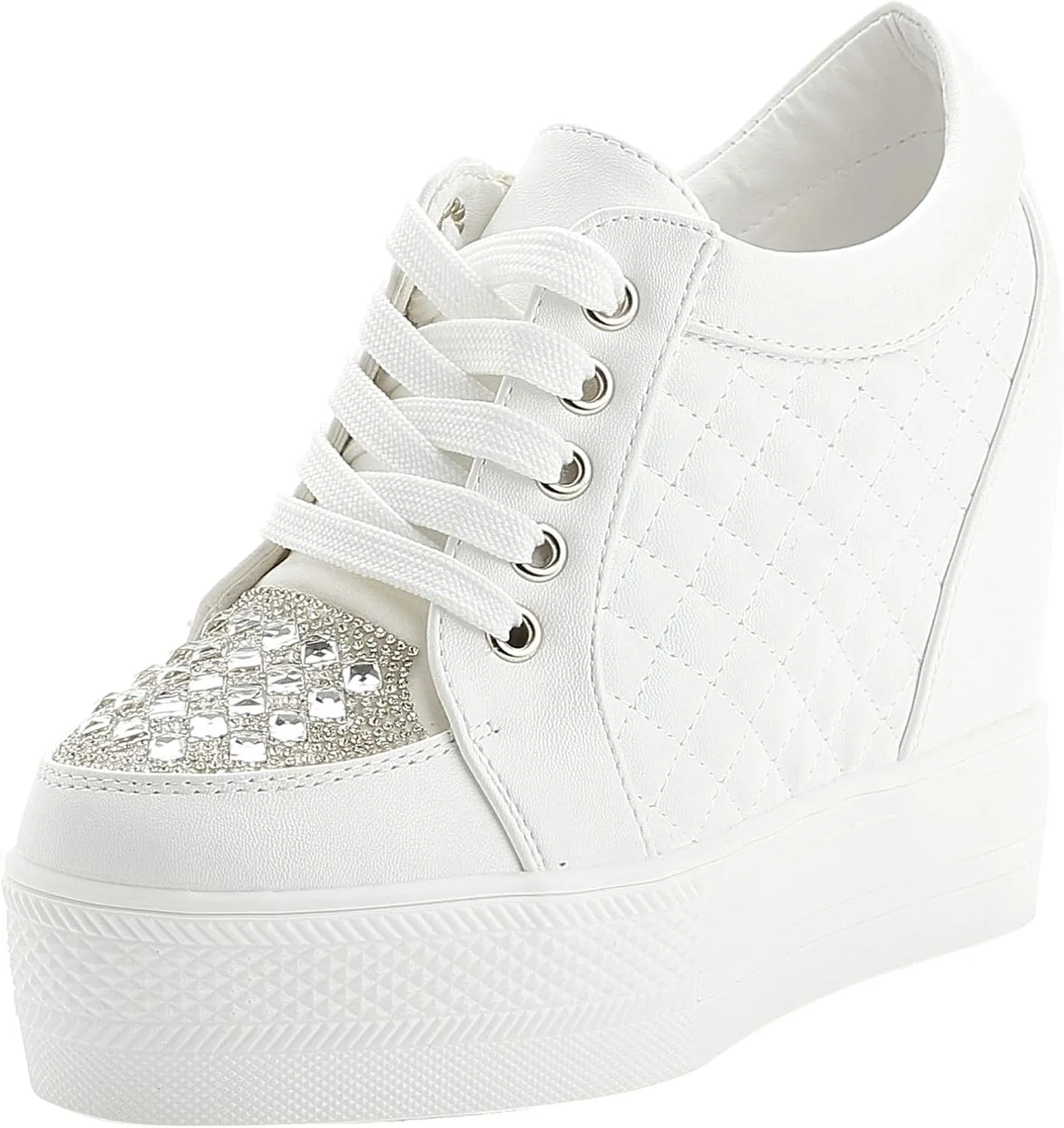 Women Wedges Sneakers with Hidden Heel Ankle High Platform Walking Shoes Fashion Bride Wedding Shoes