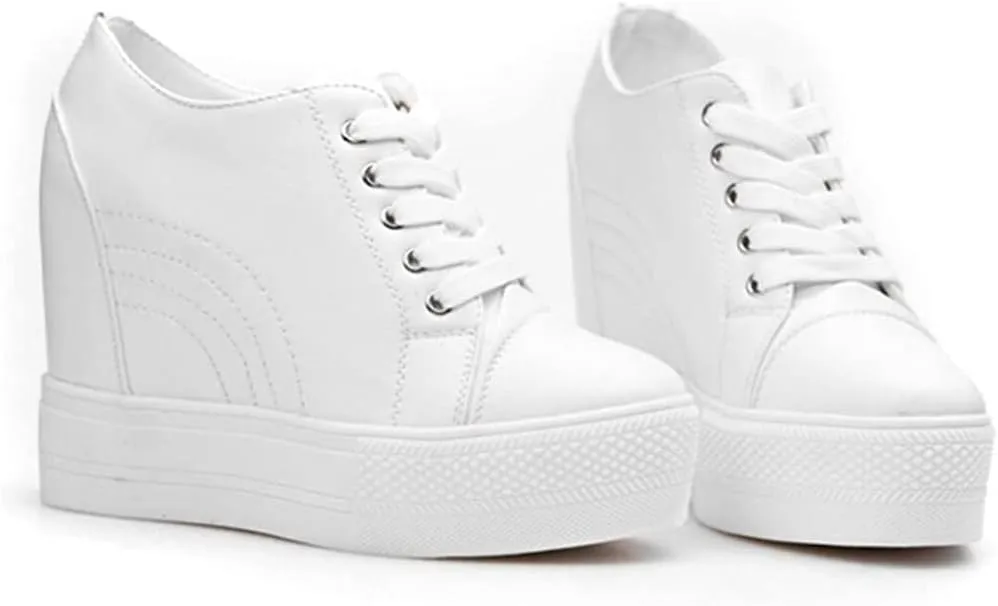Women Wedges Sneakers with Hidden Heel Ankle High Platform Walking Shoes Fashion Bride Wedding Shoes