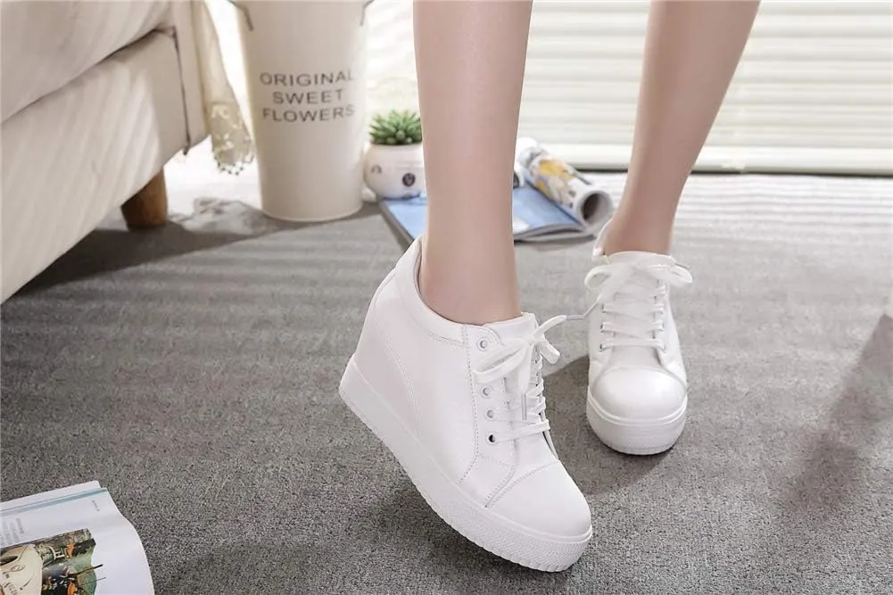 Women Wedges Sneakers with Hidden Heel Ankle High Platform Walking Shoes Fashion Bride Wedding Shoes