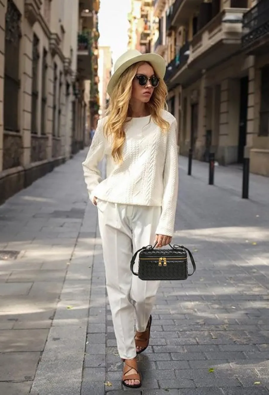 Women Woven Handbag, Soft Vegan Leather Square Box Clutch for Dinners and Dates, Trendy Cute Purses, Mini Tote Purse
