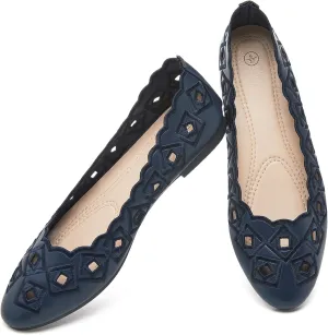 Women's Ballet Flats Shoes with Breathable Eyelet,Black and White Dress Shoes for Women,Soft Memoery Foam Flats for Women