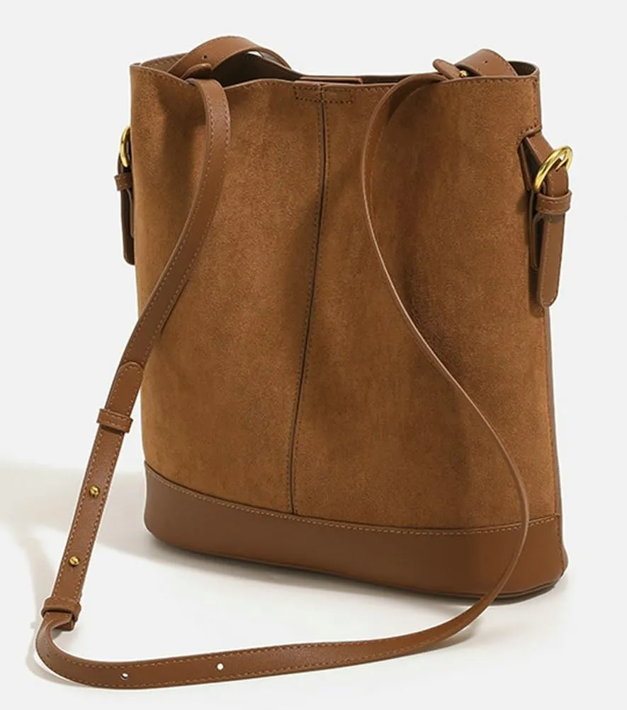 Women's Bucket Tote Bags Fashion Large Top Handle Satchel Handbags PU Leather Suede Shoulder Crossbody Purses