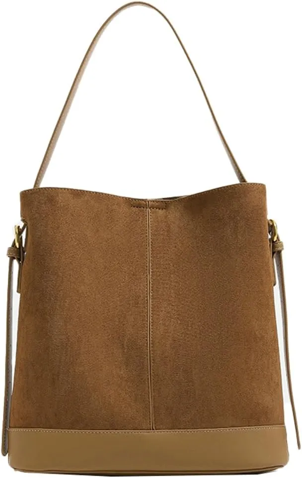 Women's Bucket Tote Bags Fashion Large Top Handle Satchel Handbags PU Leather Suede Shoulder Crossbody Purses