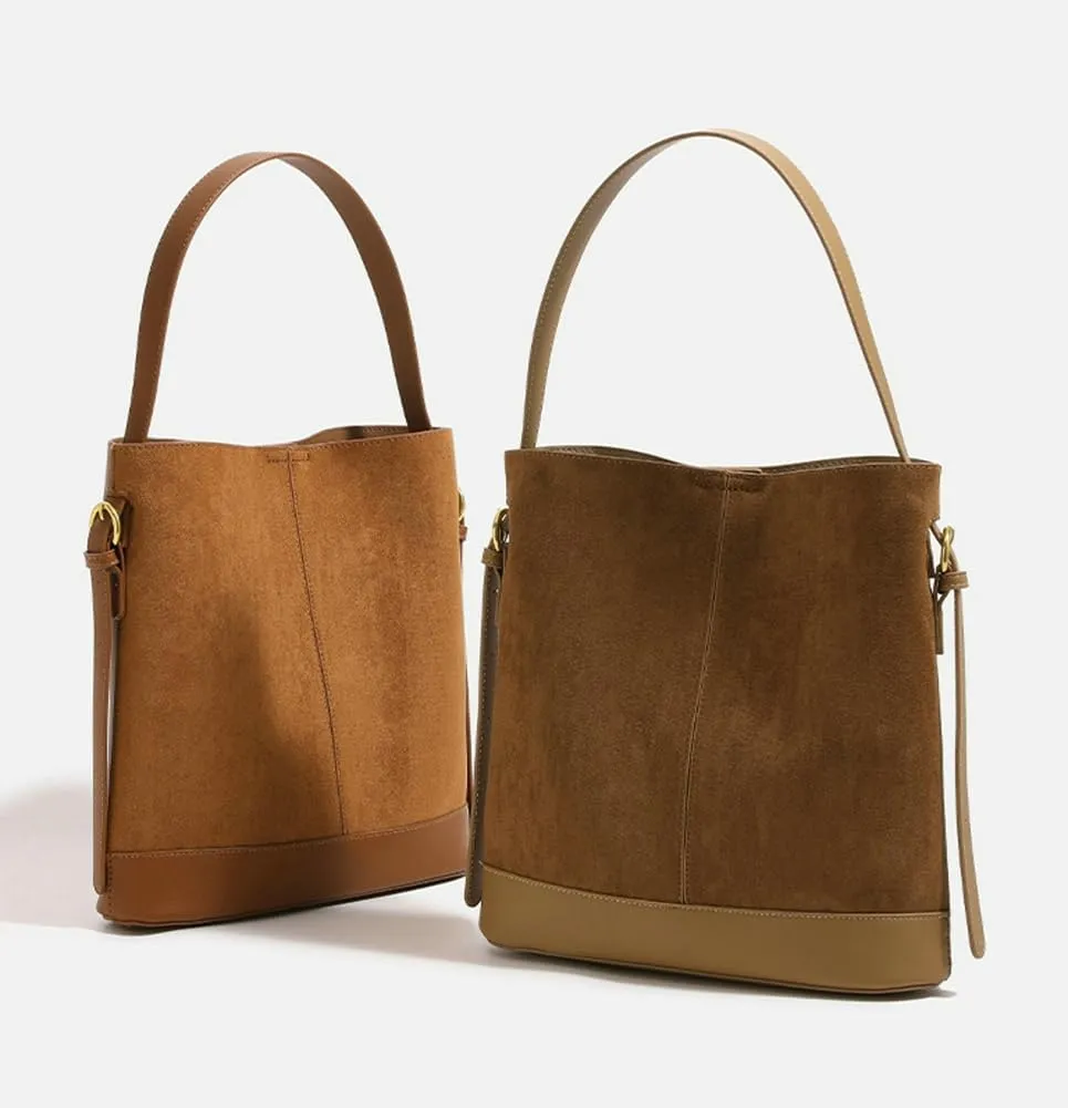 Women's Bucket Tote Bags Fashion Large Top Handle Satchel Handbags PU Leather Suede Shoulder Crossbody Purses