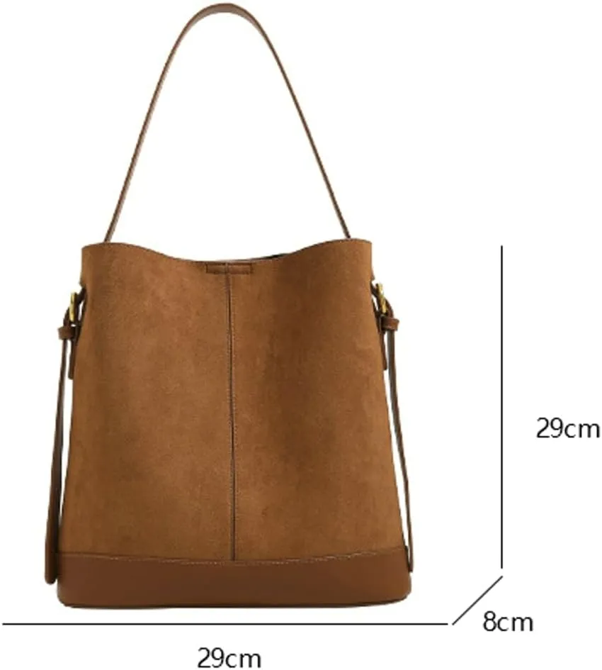 Women's Bucket Tote Bags Fashion Large Top Handle Satchel Handbags PU Leather Suede Shoulder Crossbody Purses