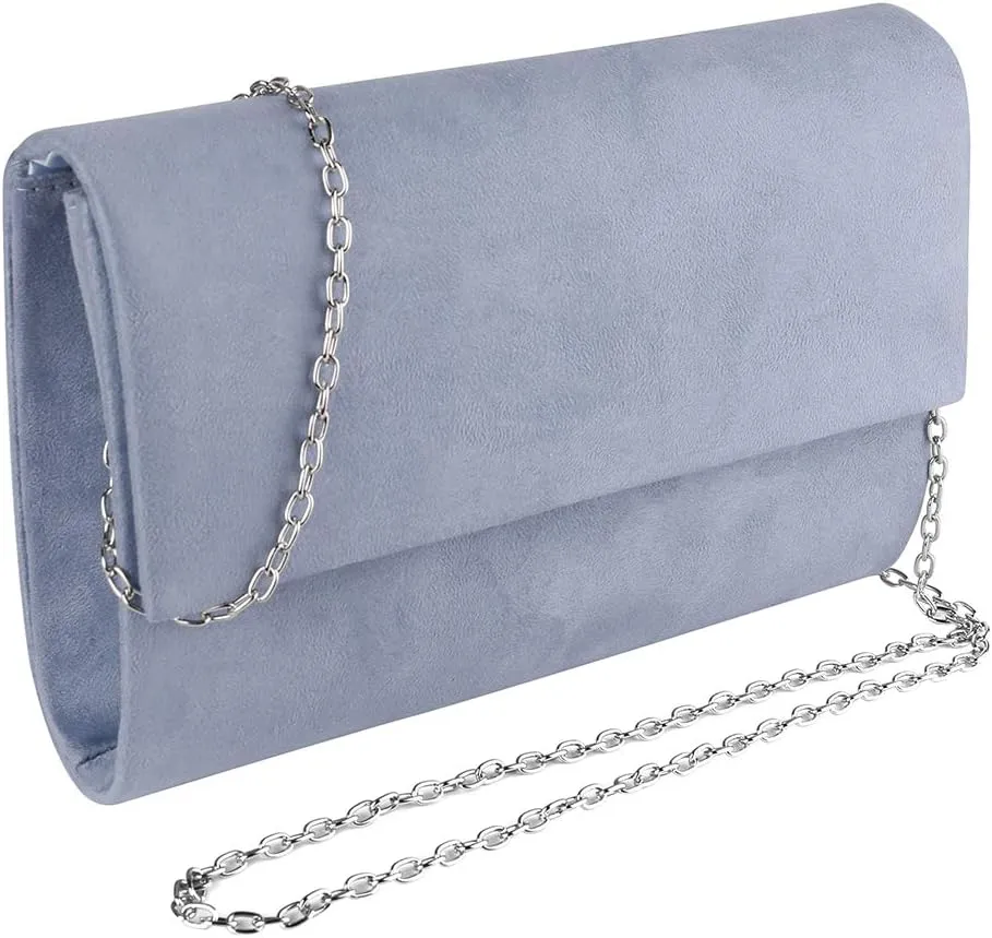 Womens Chic Suede Evening Clutch Crossbody Handbag with Chain Strap
