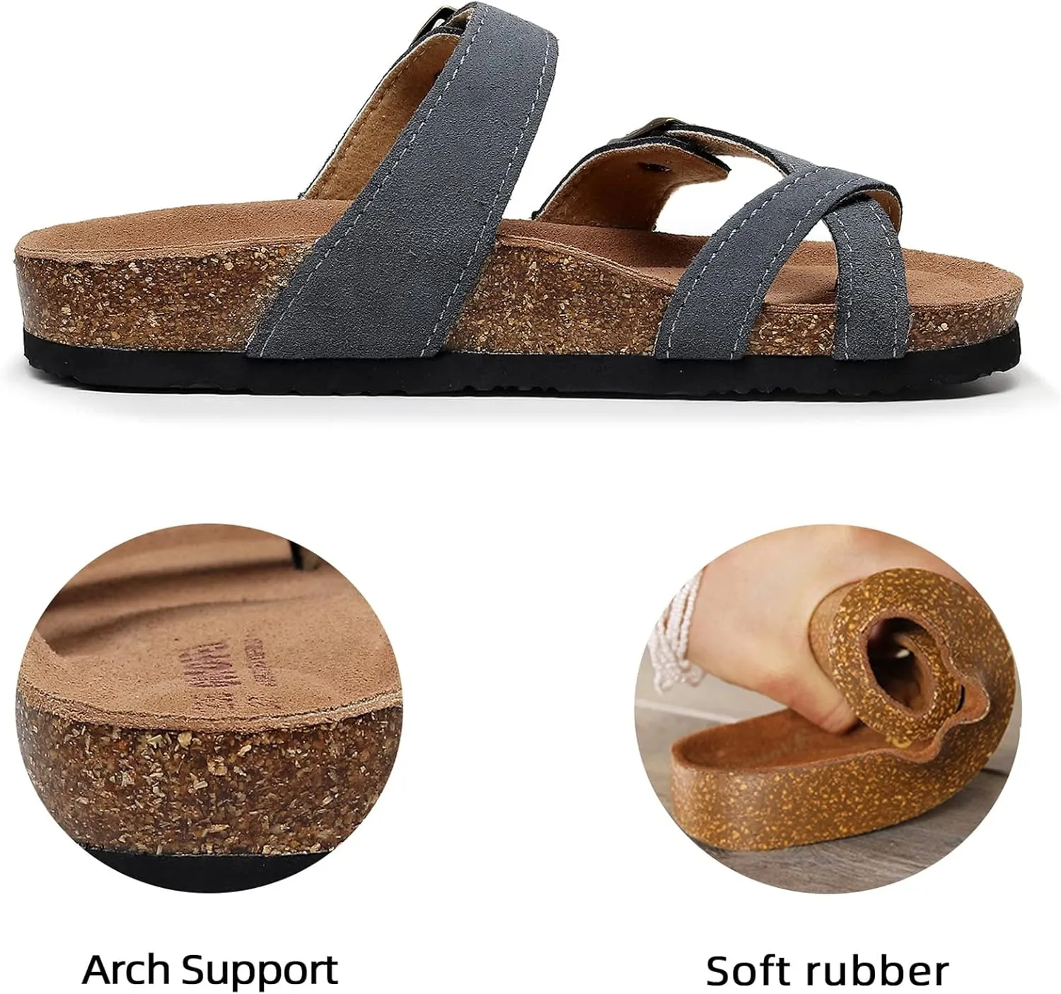 Women's Cork Footbed Slide Sandals With Arch Support,Comfortable Summer Beach Sandals For Women Girls Ladies