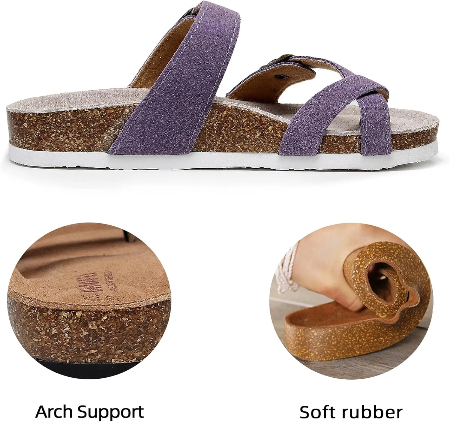 Women's Cork Footbed Slide Sandals With Arch Support,Comfortable Summer Beach Sandals For Women Girls Ladies