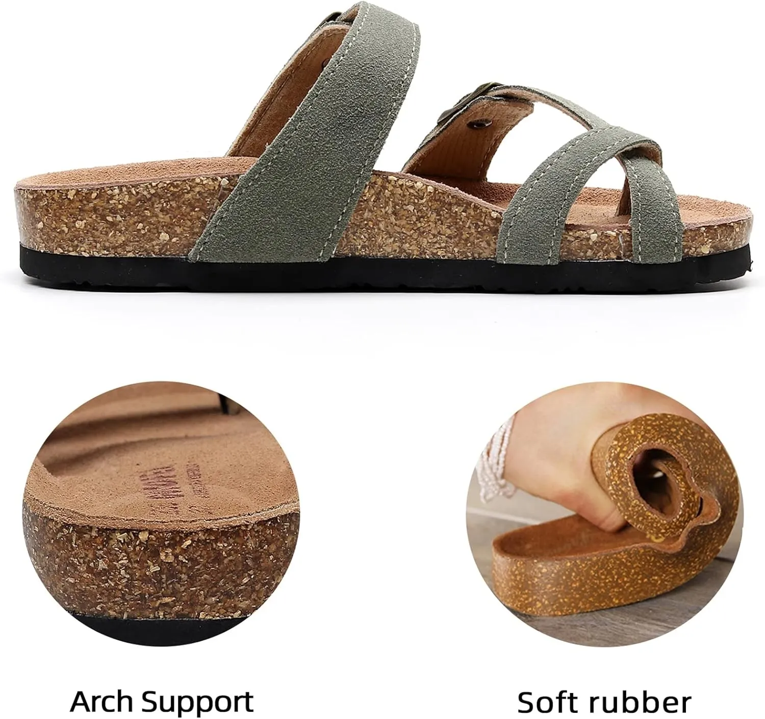 Women's Cork Footbed Slide Sandals With Arch Support,Comfortable Summer Beach Sandals For Women Girls Ladies