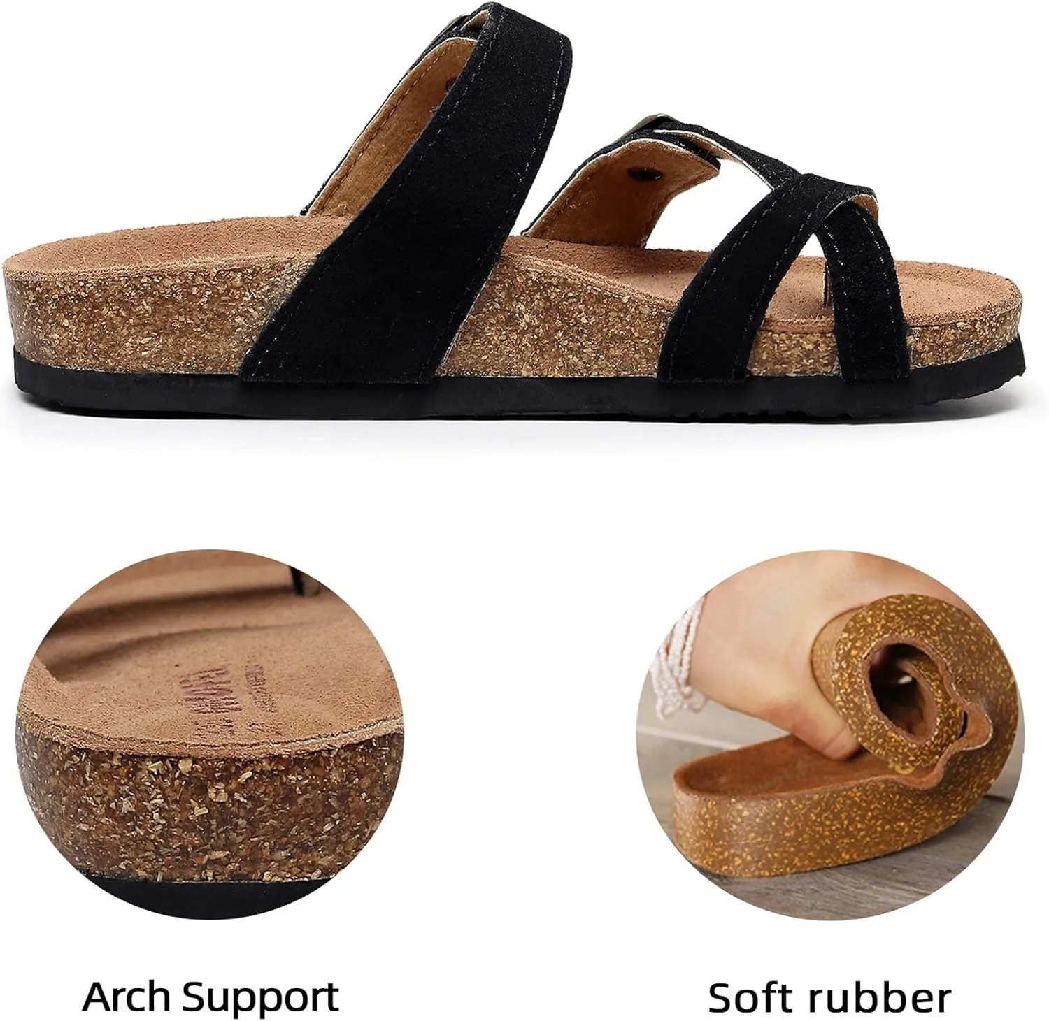 Women's Cork Footbed Slide Sandals With Arch Support,Comfortable Summer Beach Sandals For Women Girls Ladies