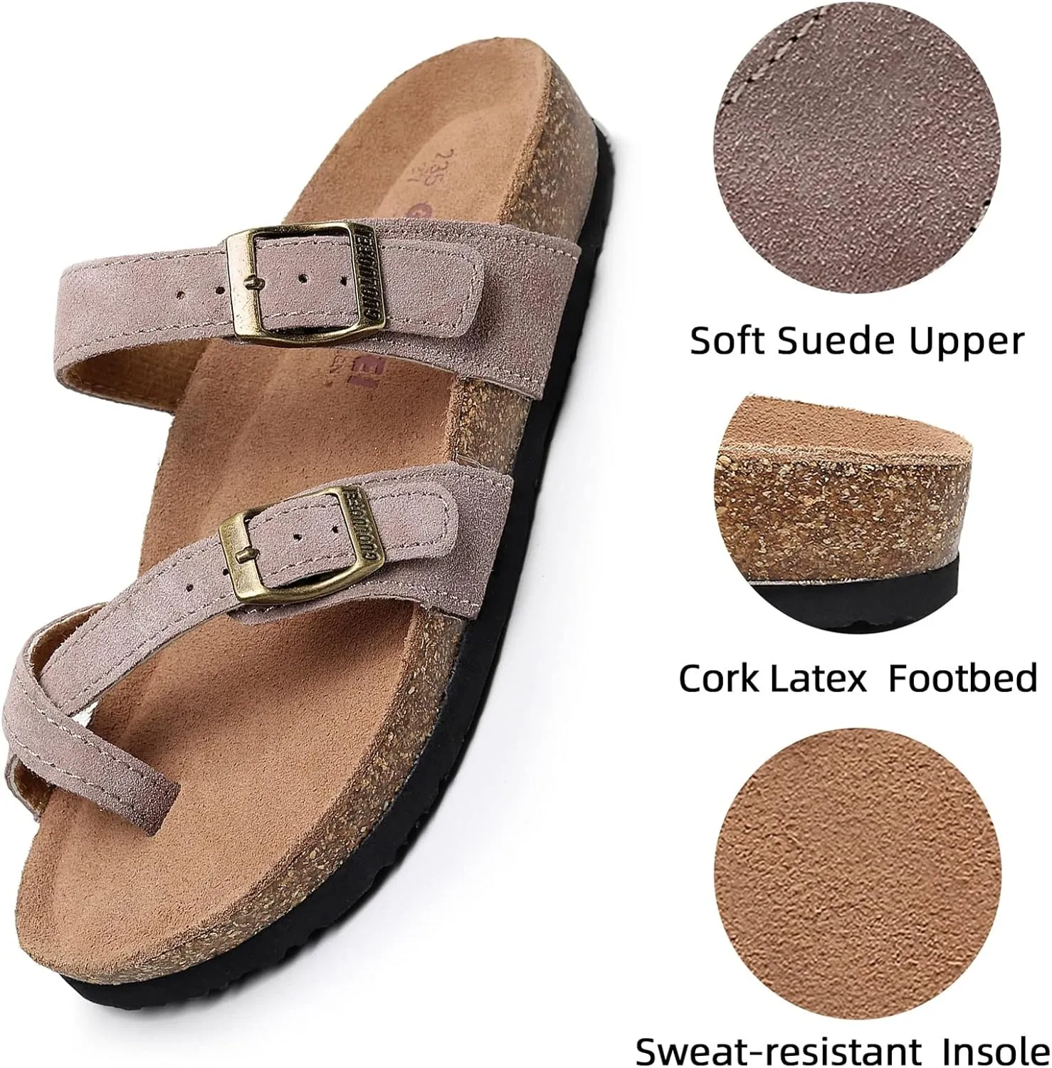 Women's Cork Footbed Slide Sandals With Arch Support,Comfortable Summer Beach Sandals For Women Girls Ladies