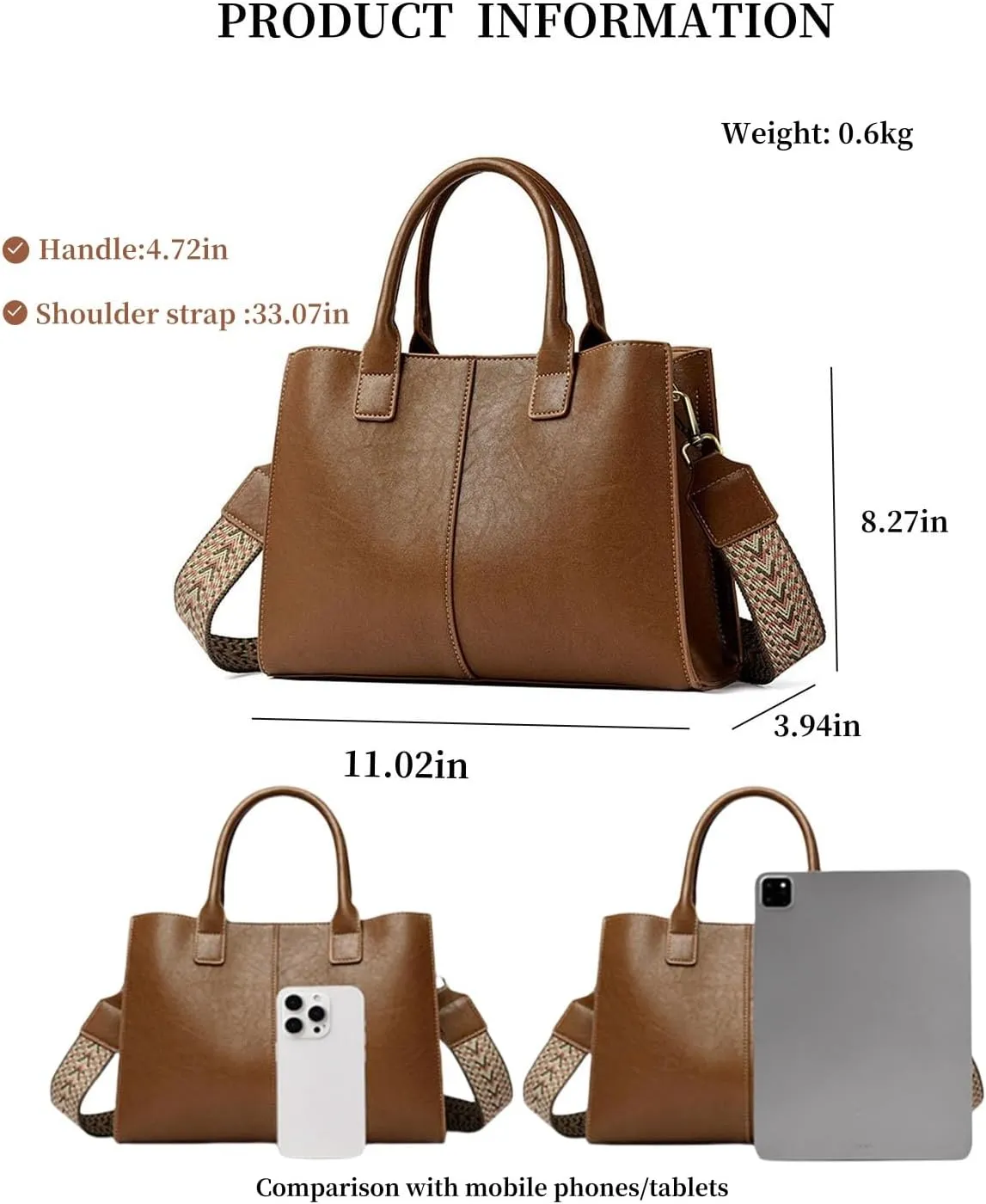 Women's Crossbody Tote Bag with Compartments and Zipper - Structured Work Top Handle Shoulder bags with Detachable Strap