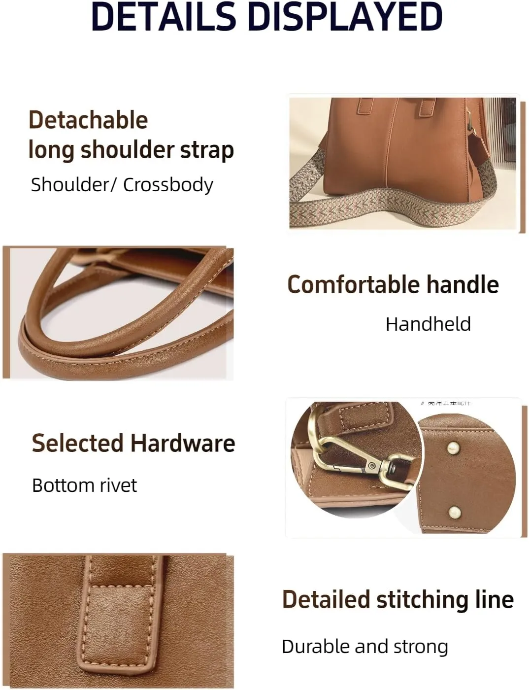 Women's Crossbody Tote Bag with Compartments and Zipper - Structured Work Top Handle Shoulder bags with Detachable Strap
