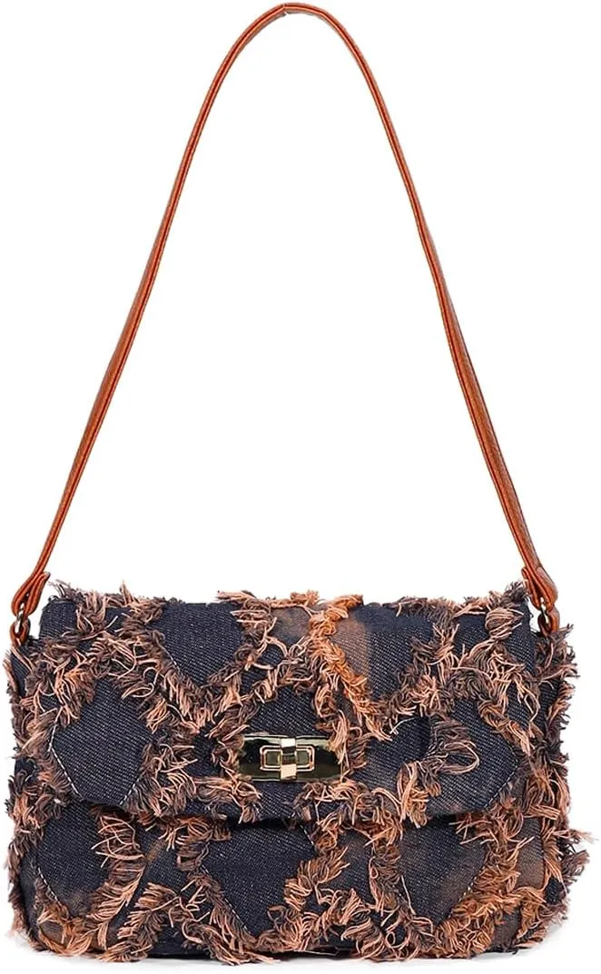 Women's Denim Shoulder Bags Small Underarm Jean Purse Tie Dyed Fabric Clutch Handbag Tote Beach Bohemian Bag For Women Girls