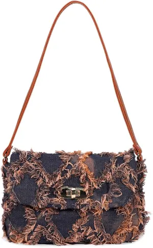 Women's Denim Shoulder Bags Small Underarm Jean Purse Tie Dyed Fabric Clutch Handbag Tote Beach Bohemian Bag For Women Girls