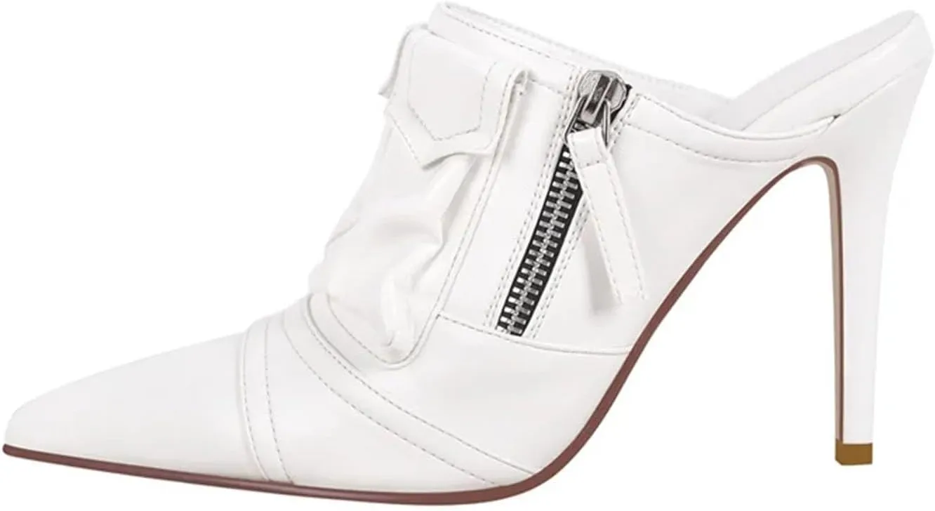 Women's Denim Stiletto Mules - Slip On Thin Heel Classic Sandals