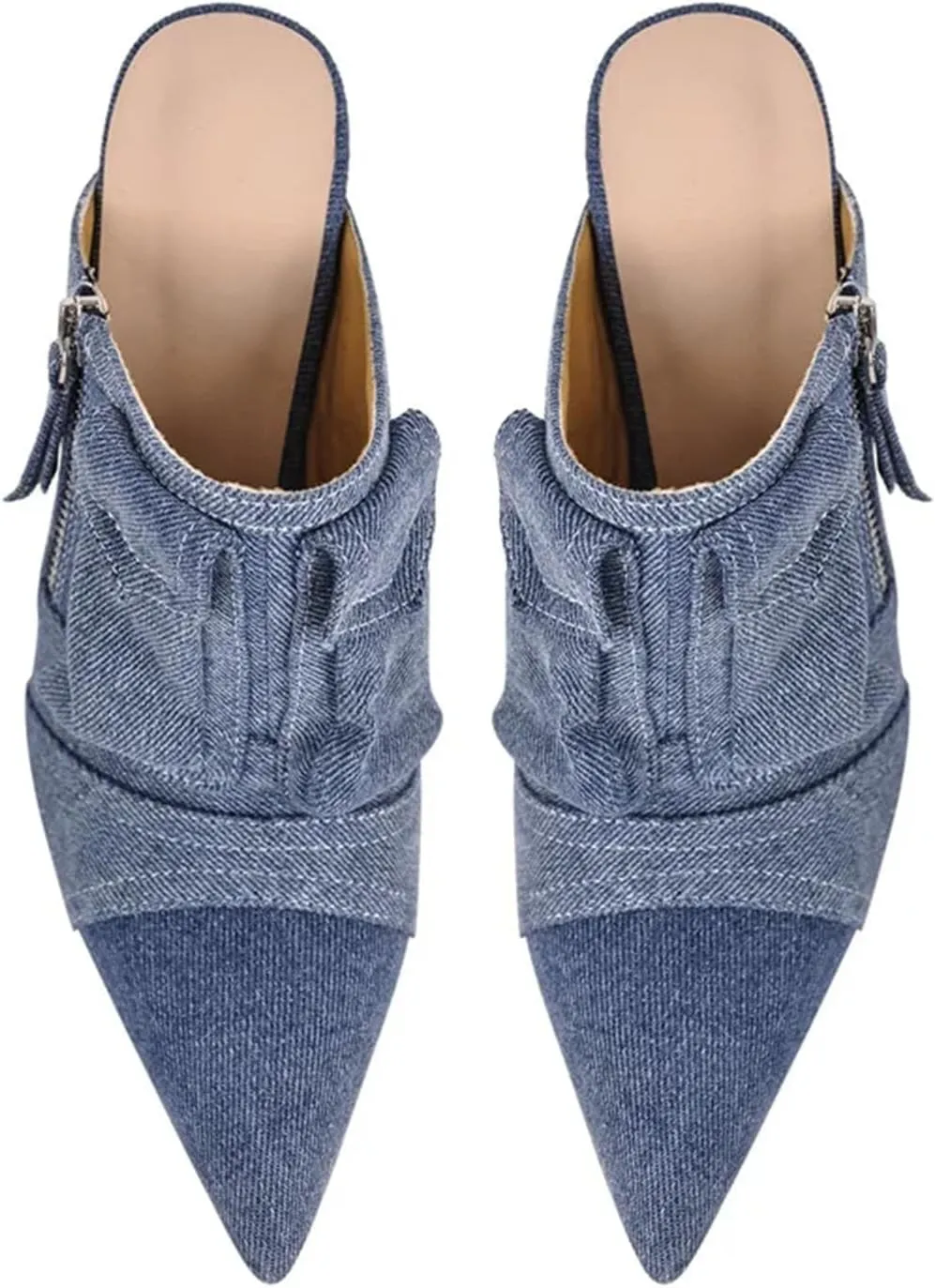 Women's Denim Stiletto Mules - Slip On Thin Heel Classic Sandals