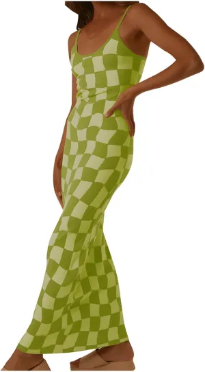 Womens European and American Fashion Dress Casual Printed Slim Fit Long Dress Sexy Round Neck Cocktail Beach Dress