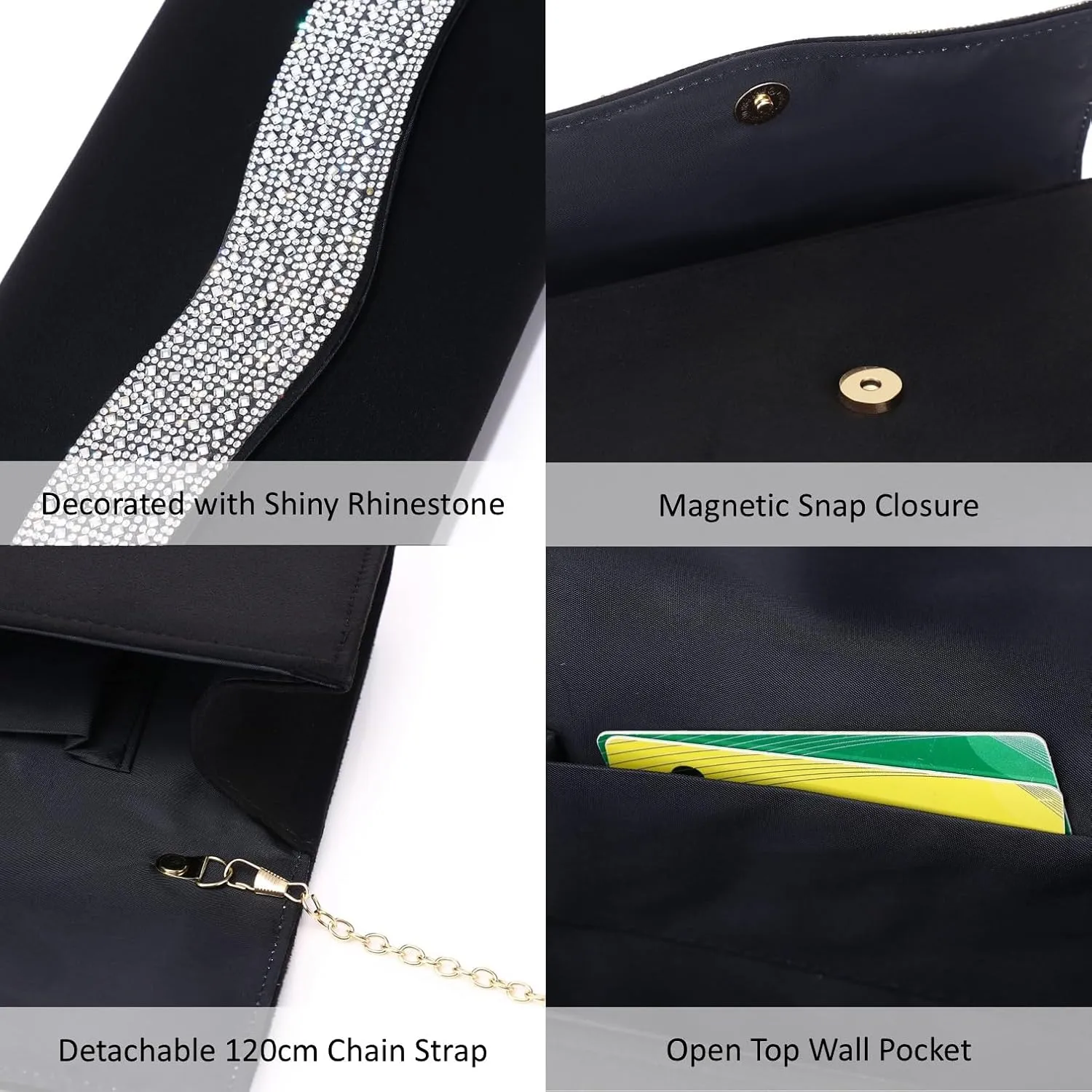 Women's Evening Bags Faux Suede Envelope Clutch Purse Shiny Rhinestone Women Handbags for Wedding Party Prom