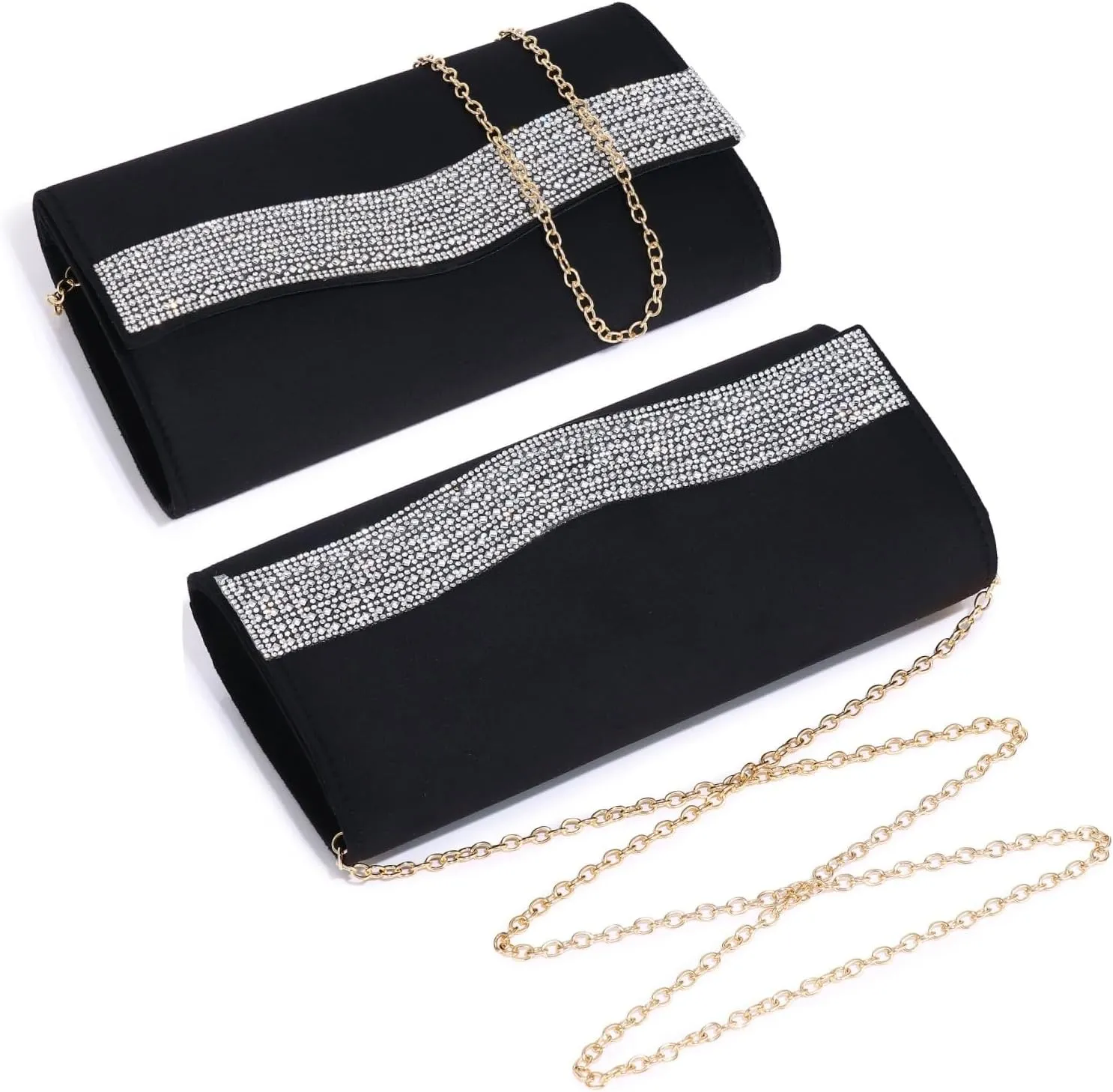 Women's Evening Bags Faux Suede Envelope Clutch Purse Shiny Rhinestone Women Handbags for Wedding Party Prom