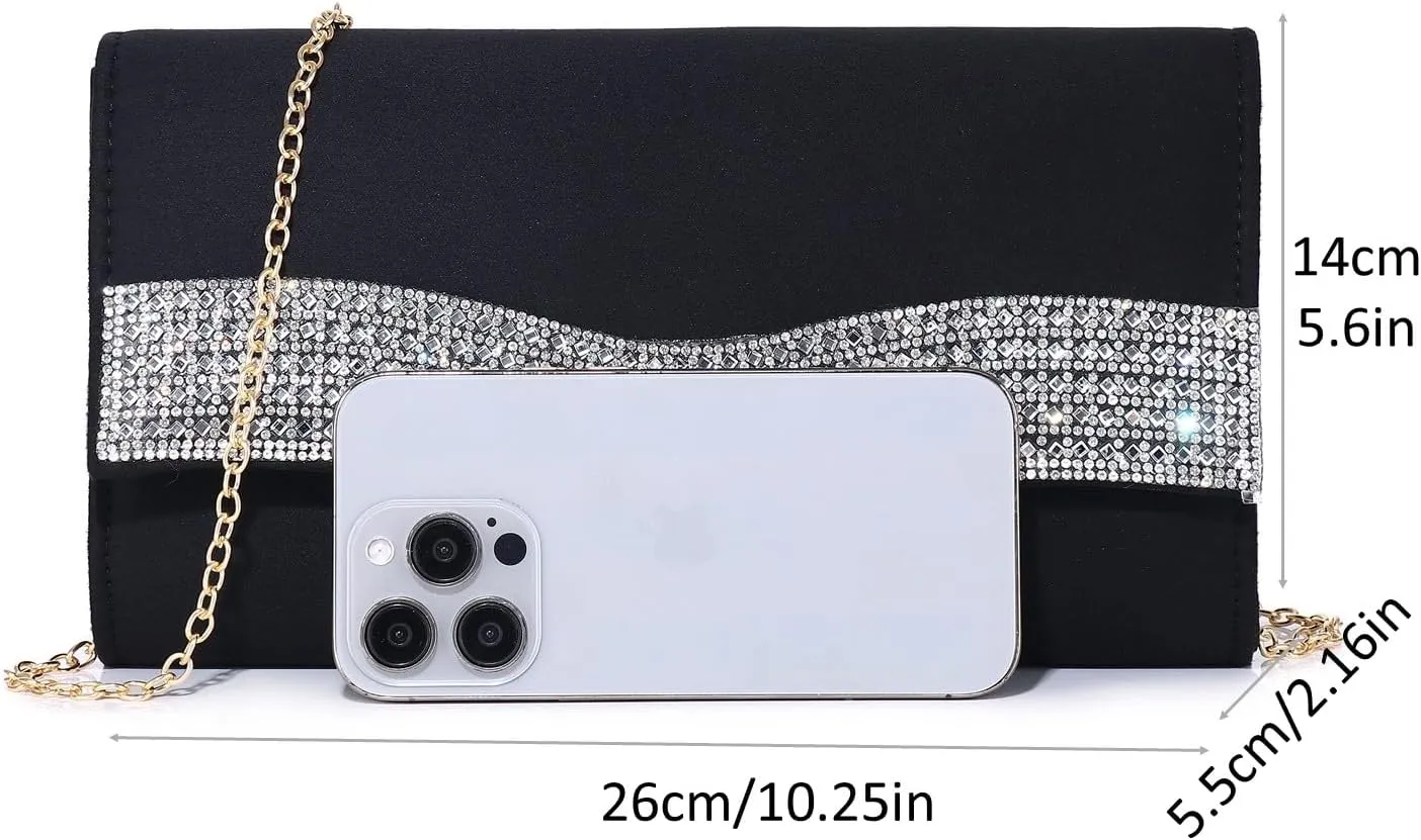 Women's Evening Bags Faux Suede Envelope Clutch Purse Shiny Rhinestone Women Handbags for Wedding Party Prom