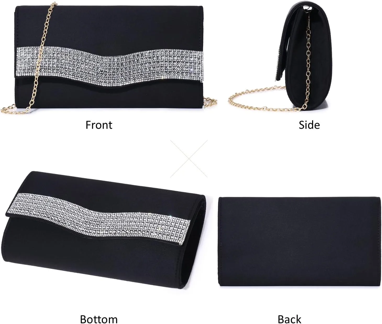 Women's Evening Bags Faux Suede Envelope Clutch Purse Shiny Rhinestone Women Handbags for Wedding Party Prom