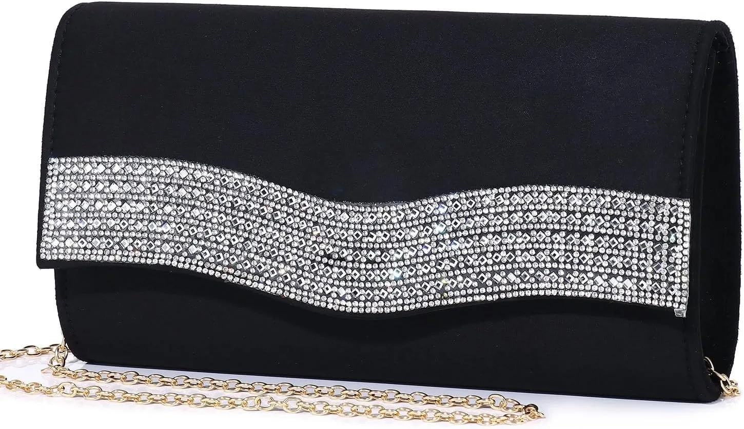 Women's Evening Bags Faux Suede Envelope Clutch Purse Shiny Rhinestone Women Handbags for Wedding Party Prom