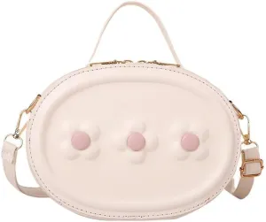 Women's Flowers Handbags and Crossbody Bags,Female Purses Elegant Round Bags Versatile Satchel Bags White