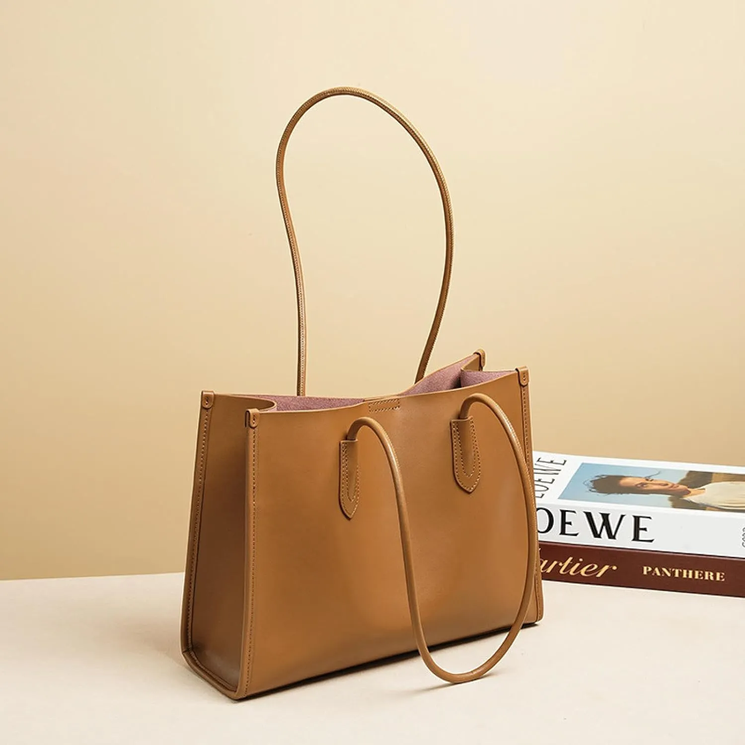 Women's Genuine Leather Tote Bag - Stylish Casual Shoulder Bag Clutch Handbag for Shopping, Work, and Travel