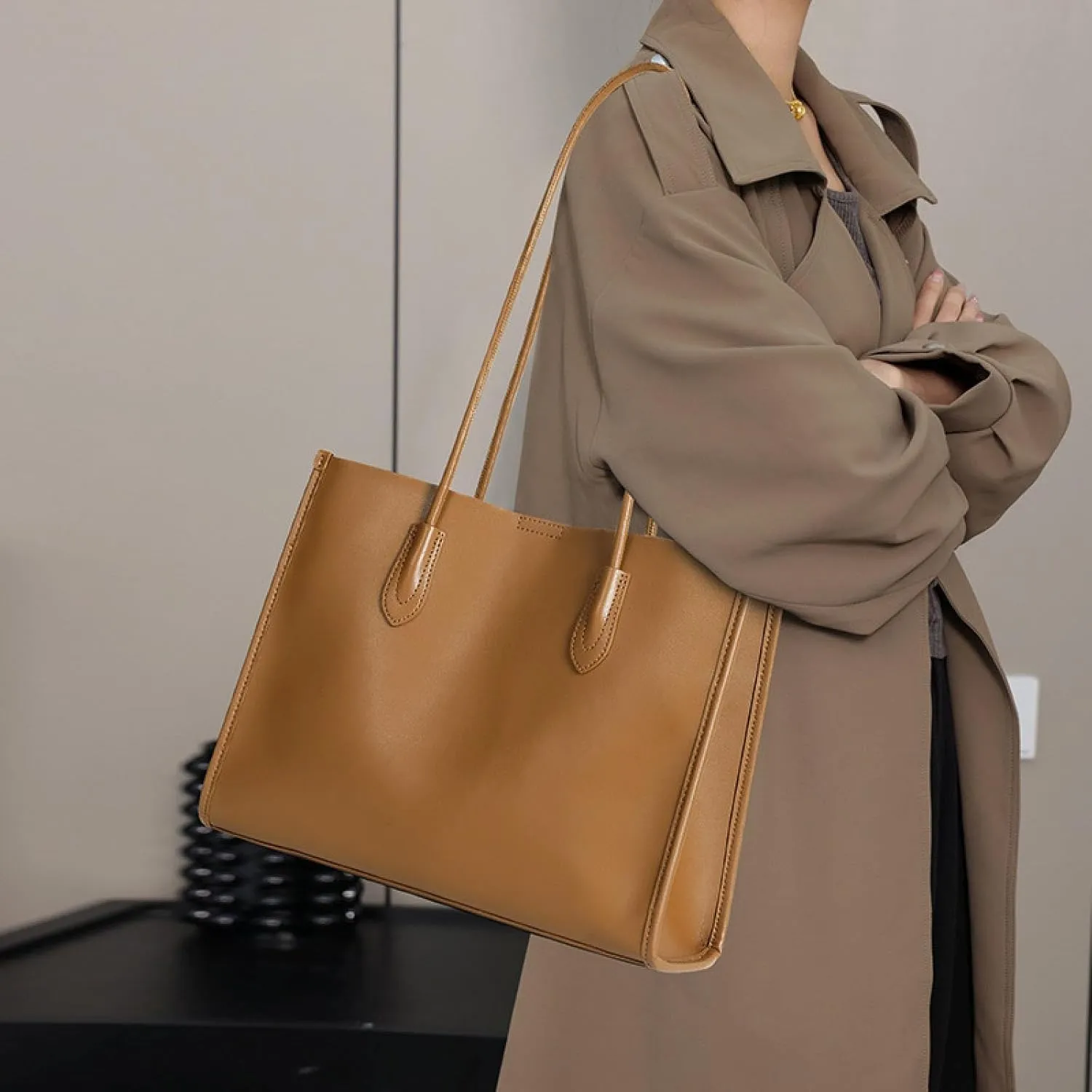 Women's Genuine Leather Tote Bag - Stylish Casual Shoulder Bag Clutch Handbag for Shopping, Work, and Travel