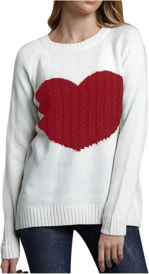 Womens Heart Sweater，Cute Valentine Sweater for Women Lightweight Cable Knit Oversized Spring Sweaters Dressy Casual
