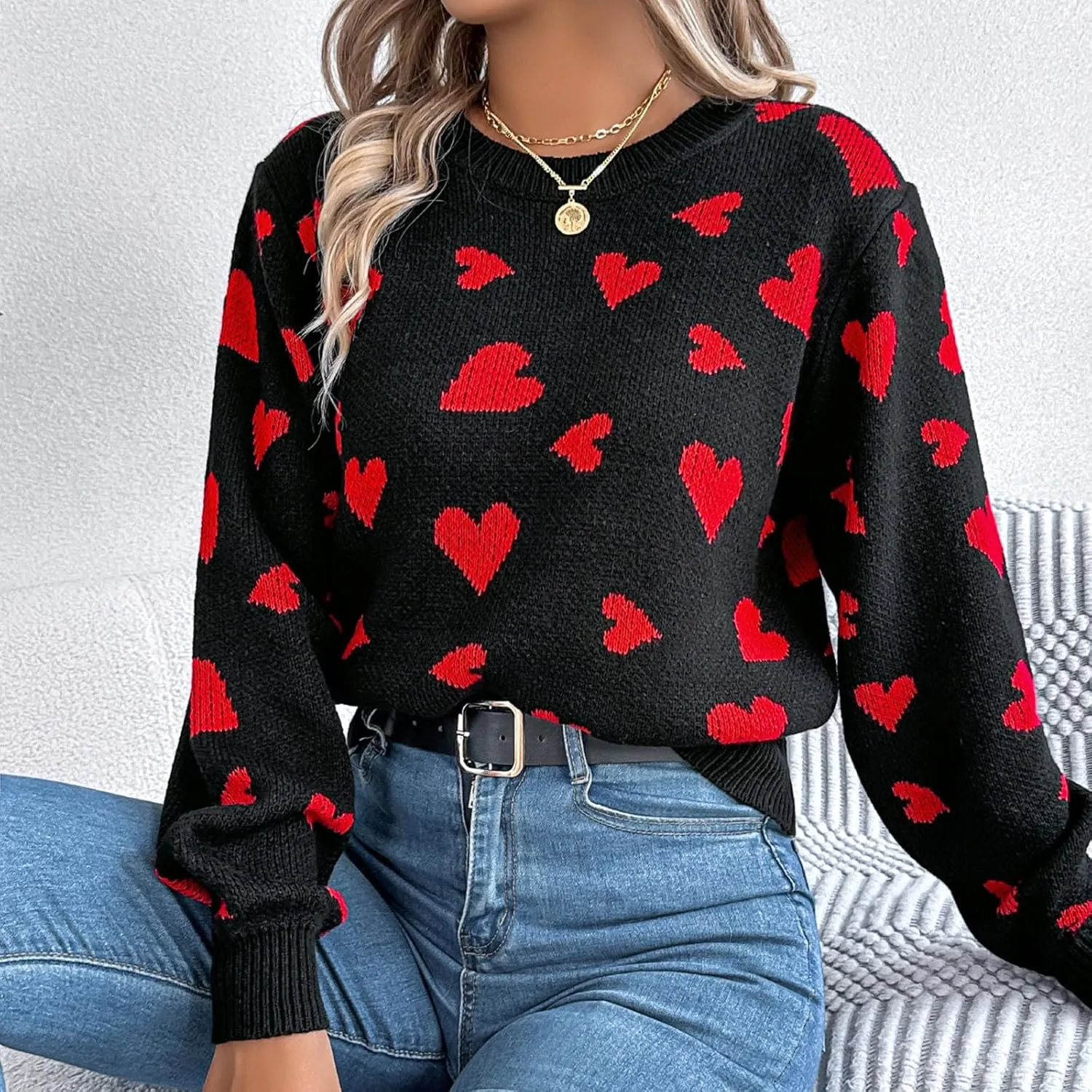 Womens Heart Sweater，Cute Valentine Sweater for Women Lightweight Cable Knit Oversized Spring Sweaters Dressy Casual