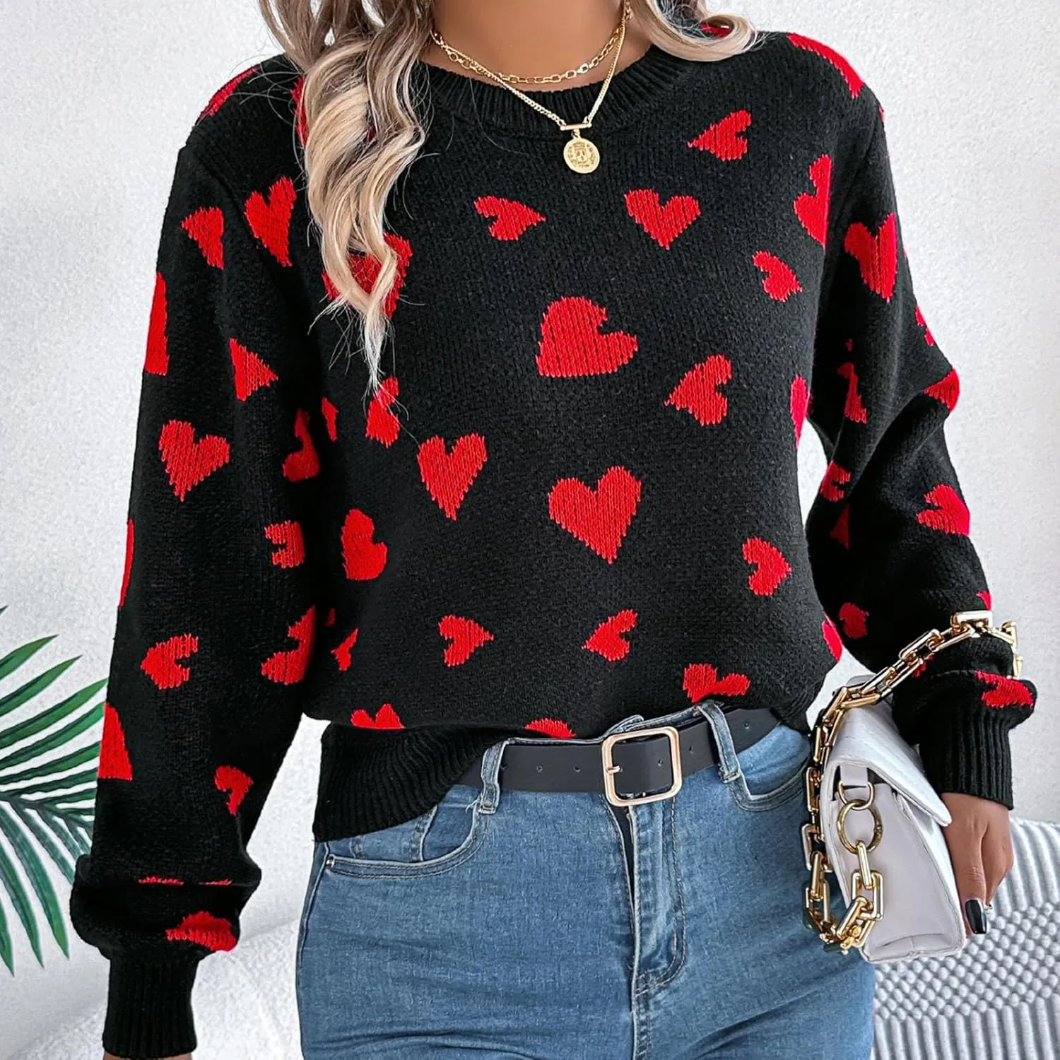 Womens Heart Sweater，Cute Valentine Sweater for Women Lightweight Cable Knit Oversized Spring Sweaters Dressy Casual