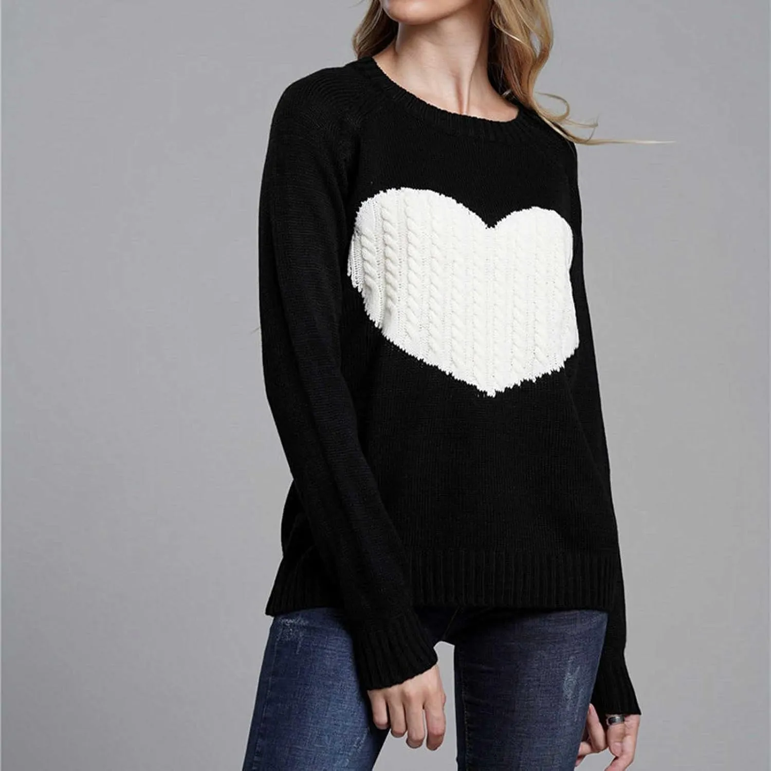 Womens Heart Sweater，Cute Valentine Sweater for Women Lightweight Cable Knit Oversized Spring Sweaters Dressy Casual