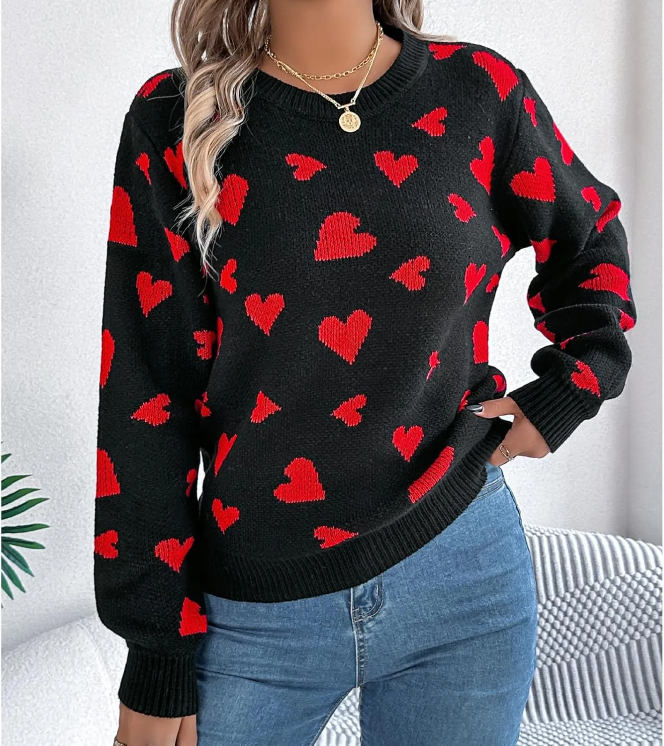 Womens Heart Sweater，Cute Valentine Sweater for Women Lightweight Cable Knit Oversized Spring Sweaters Dressy Casual