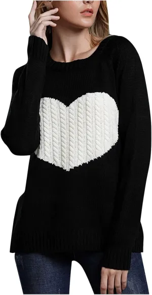 Womens Heart Sweater，Cute Valentine Sweater for Women Lightweight Cable Knit Oversized Spring Sweaters Dressy Casual