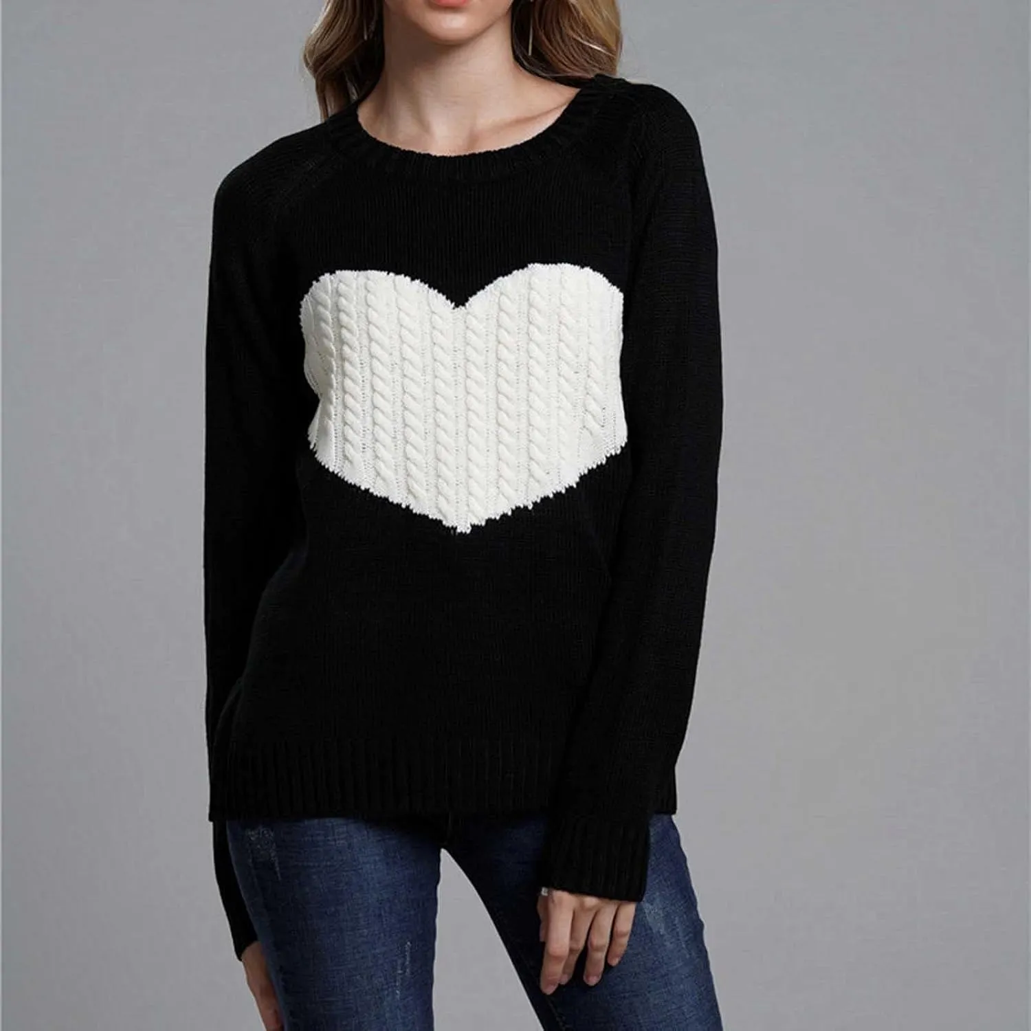 Womens Heart Sweater，Cute Valentine Sweater for Women Lightweight Cable Knit Oversized Spring Sweaters Dressy Casual