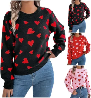 Womens Heart Sweater，Cute Valentine Sweater for Women Lightweight Cable Knit Oversized Spring Sweaters Dressy Casual